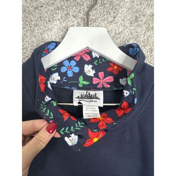 Metropolitan Women's Navy Blue/Floral‎ Pullover Sweatshirt Lined M - Picture 3 of 10